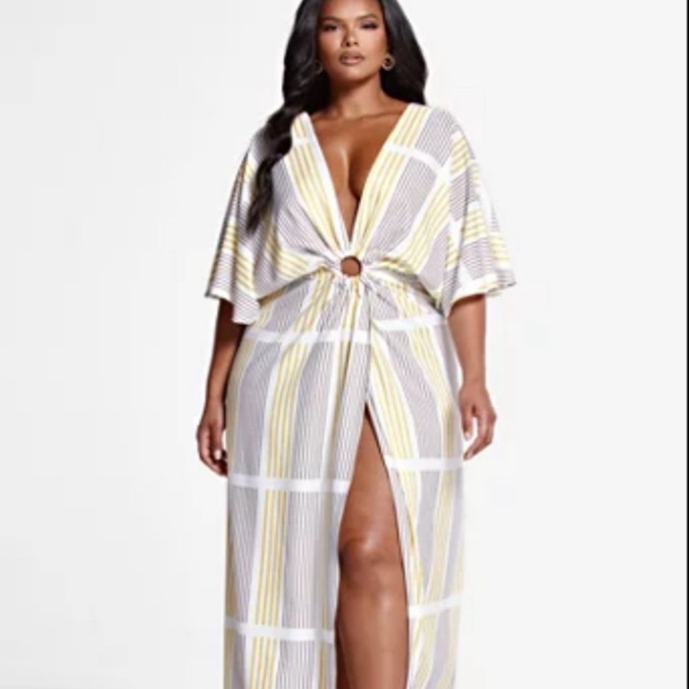 Fashion to Figure Yellow White and Gray Striped Maxi Dress